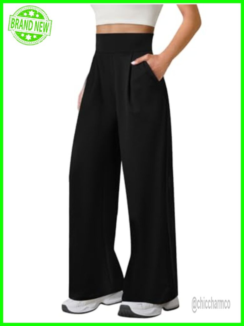 Wide Leg Yoga Pants Stretch High Waist Pockets Casual Work Trousers